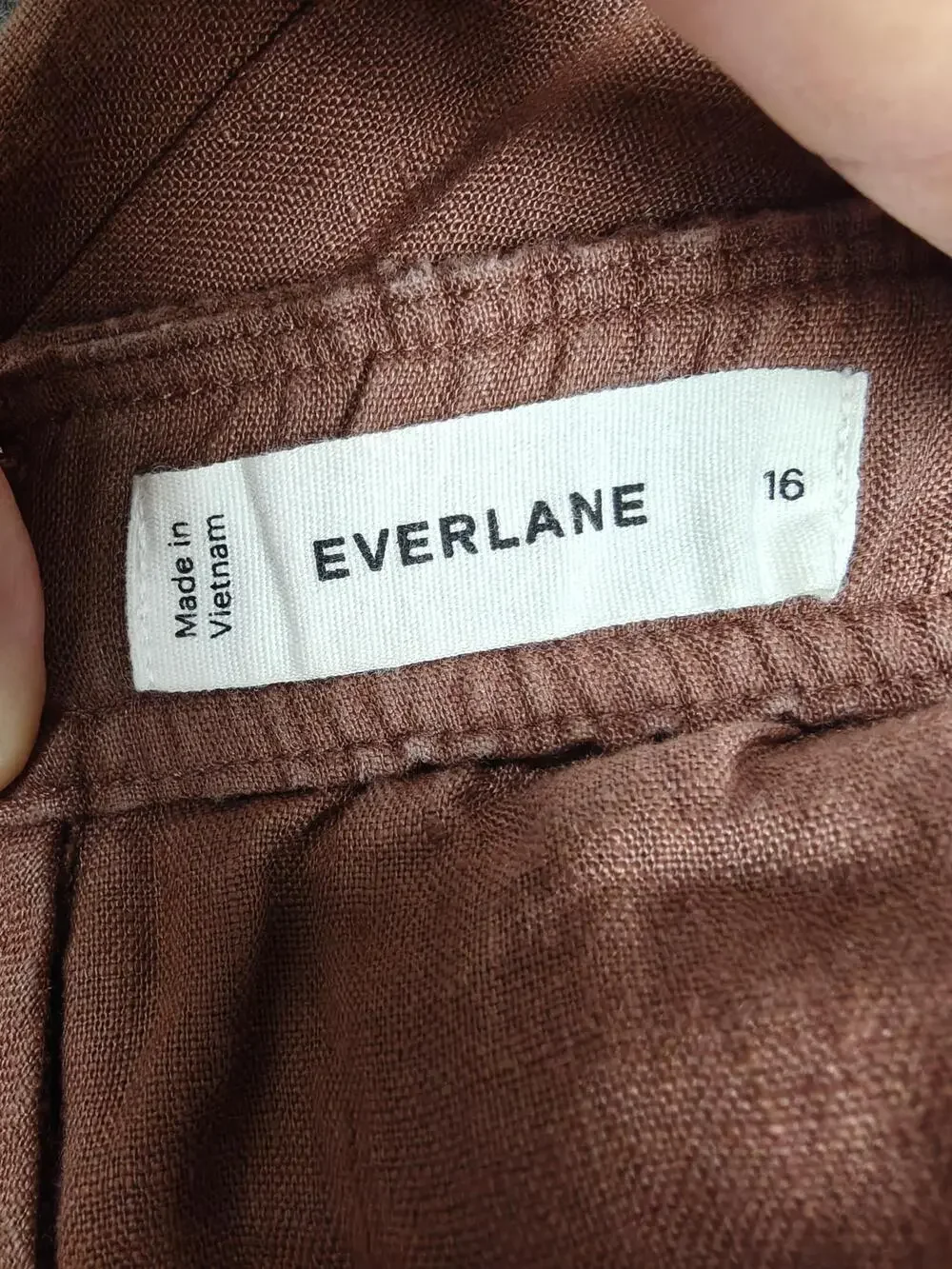 Everlane Jumpsuit Womens 16 Brown Linen Square Neck Sleeveless Wide Leg Pockets